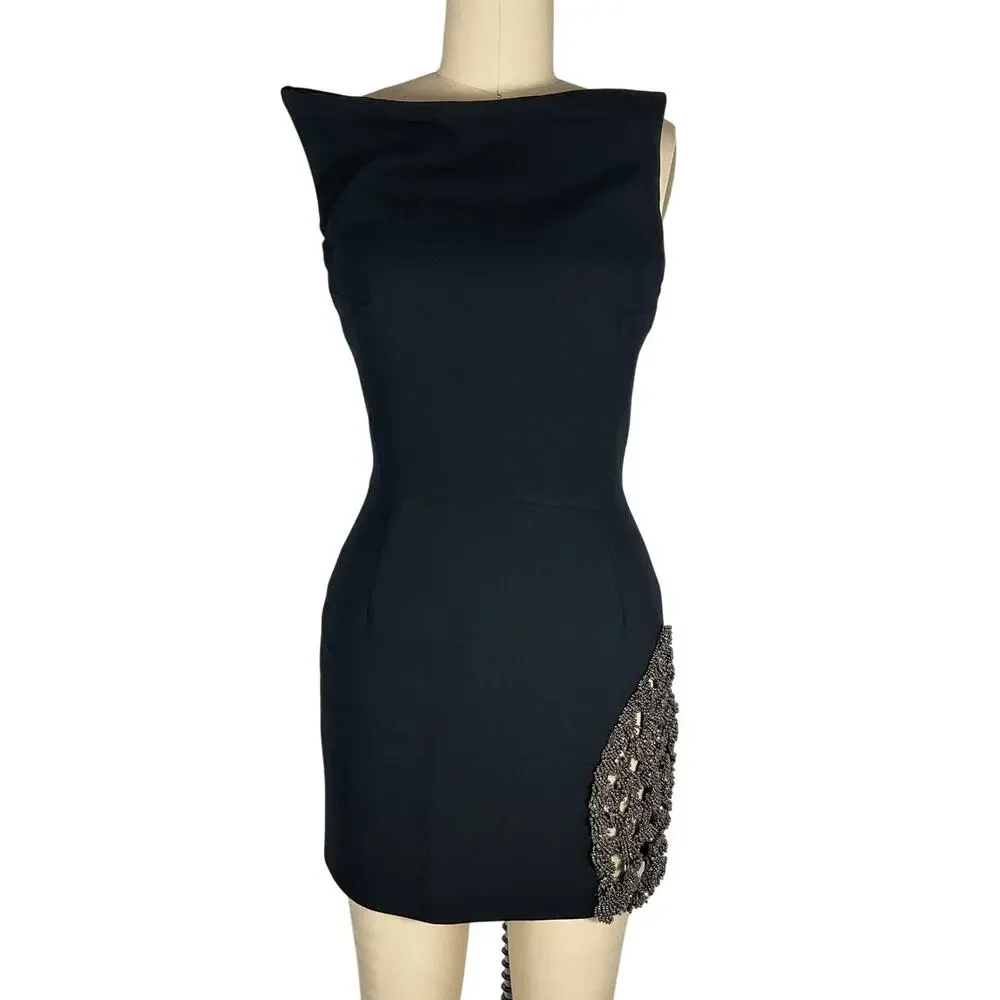 Maticevski Embellished Black Reveal Mini Dress Size Uk 8 / US 4 - Picture 2 of 7
